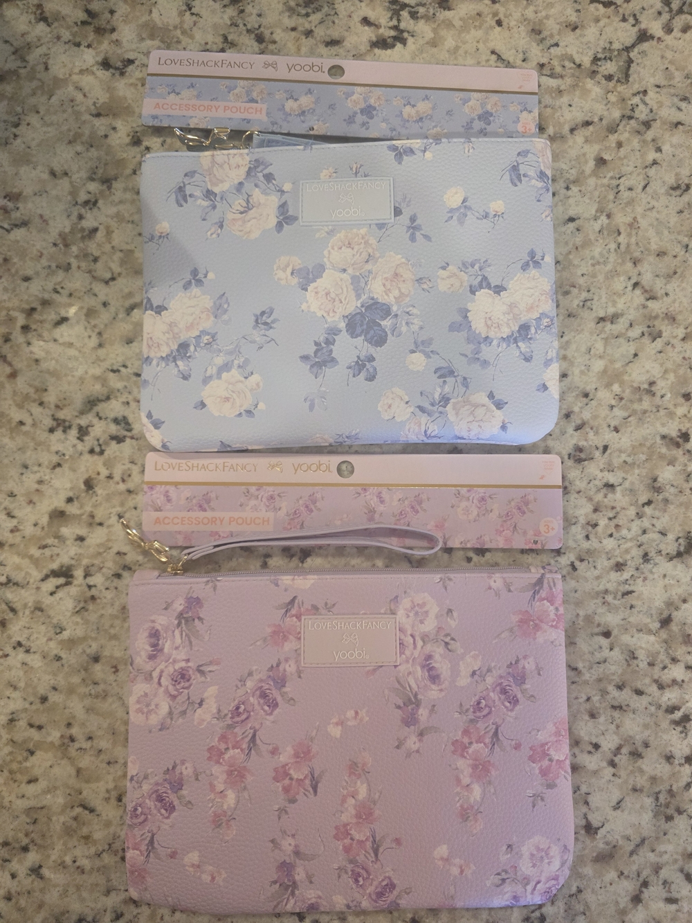 LoveShackFancy Floral Accessory Pouch Set in Light Blue and Lavender